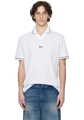 BOSS White Relaxed-Fit Cotton Mesh Polo