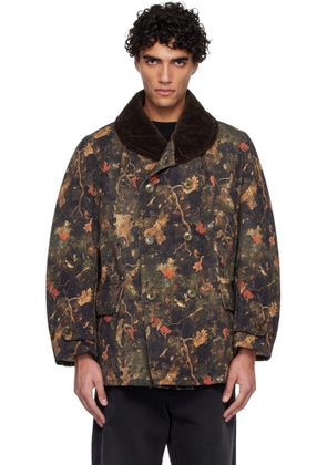 R13 Khaki & Brown Oversized Shawl Lapel Coat