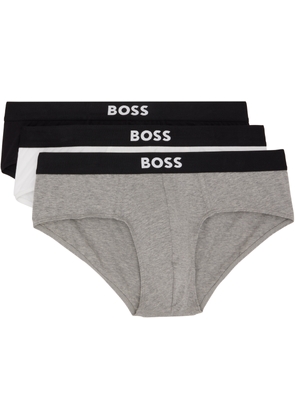 BOSS Three-Pack White & Black Logo-Waistband Briefs
