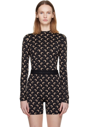 Marine Serre Black Recycled Moon Jersey Second Skin Highneck Top