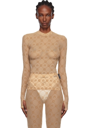 Marine Serre Tan Recycled Mesh Flock Second Skin Highneck Top