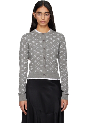 Marine Serre Gray Moon Jacquard Knit Fitted Cardigan