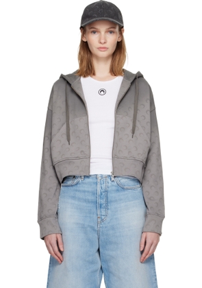 Marine Serre Gray Faded Moon Fleece Cropped Zipped Hoodie