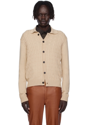 Ernest W. Baker Beige Cable-Knit Polo Cardigan