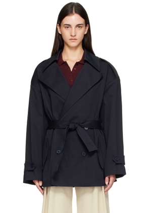 The Frankie Shop Navy Zurich Oversized Short Trench Coat