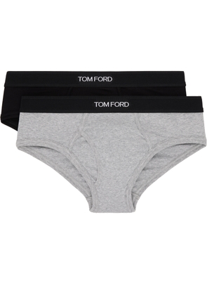 TOM FORD Two-Pack Black & Gray Cotton Briefs