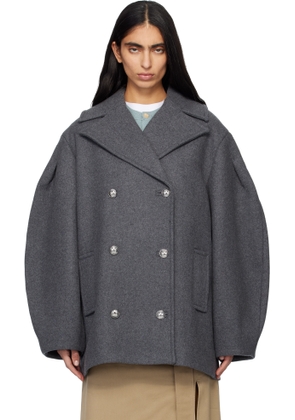 GANNI Gray Wool Oversized Midi Peacoat