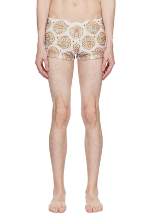 COMMAS Beige Painted Flower Square Swim Briefs
