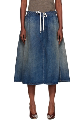 MM6 Maison Margiela Blue Drawstring Denim Midi Skirt