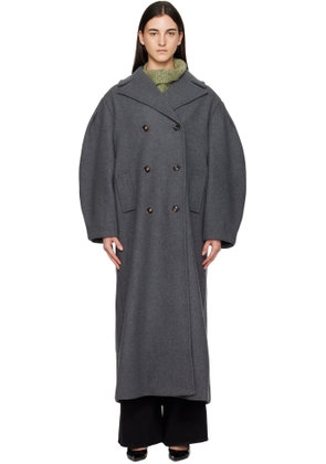 GANNI Gray Wool Oversized Long Pea Coat