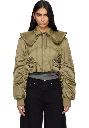 GANNI Khaki Duchesse Nylon Fitted Jacket