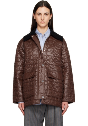 GANNI Brown Shiny Quilt Midi Jacket