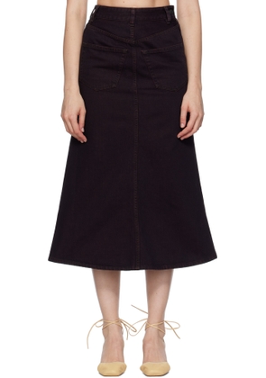 MM6 Maison Margiela Burgundy Overdyed Reversed Denim Midi Skirt