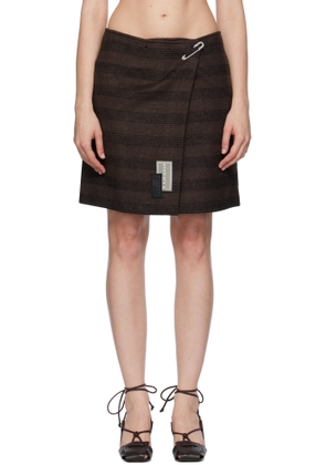 MM6 Maison Margiela Brown & Black Checked Wool Blend Miniskirt