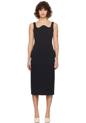RECTO Black RC Signature Curved Neck Midi Dress