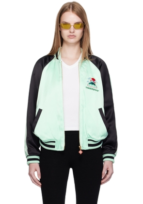 Casablanca Green & Black Embroidered Satin Bomber Jacket