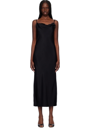 RECTO Black Drapery Neckline Slip Midi Dress