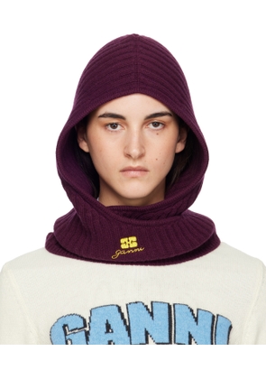GANNI Burgundy Wool Mix Balaclava
