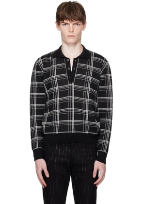 Ernest W. Baker Black & White Check Jacquard Polo