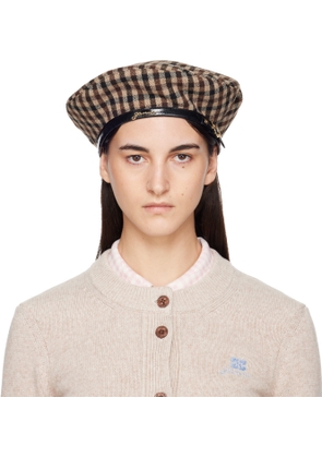 GANNI Brown Checked Wool Mix Beret