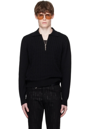 Ernest W. Baker Black Cable Knit Zip Polo