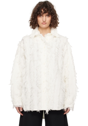RECTO White Fringe Effect Oversized Shirt