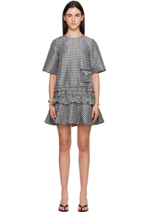 GANNI Black & White Crinkled Check Minidress