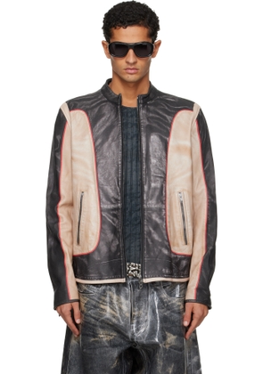 Diesel Black & Beige L-Evert Leather Jacket
