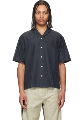 The Elder Statesman Black Jacquard Silk Camp Shirt