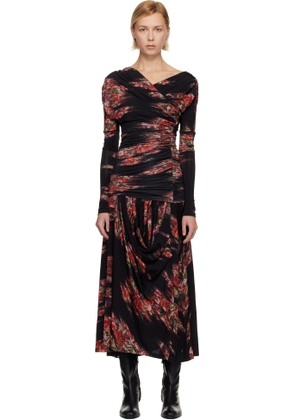 GANNI Black Floral Ruched Maxi Dress