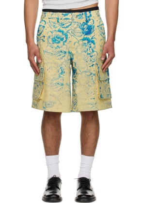 Stanley Raffington SSENSE Exclusive Yellow & Blue Floral Printed Cargo Shorts