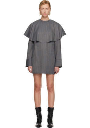 GANNI Gray Stripe Circle Collar Minidress