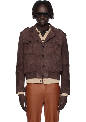 Ernest W. Baker Brown Suede Military Bomber Jacket