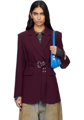 GANNI Burgundy Future Twill Suiting Blazer