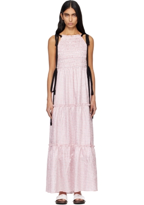GANNI Pink Shibori Pleat Smock Maxi Dress