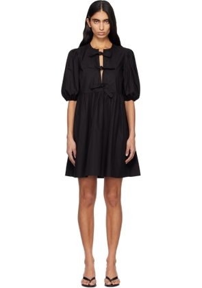 GANNI Black Cotton Poplin Tie String Minidress