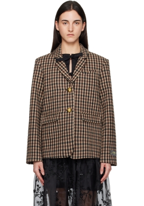 GANNI Brown Check Wool Blazer
