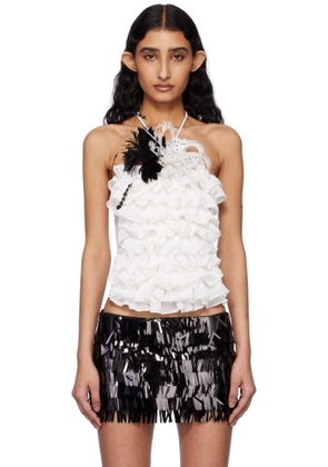 Fancì Club White Soo Halter Ruffle Tank Top