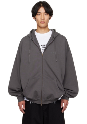 VETEMENTS Gray Boxing Logo Oversized Zip-Up Hoodie