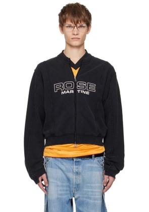 Martine Rose Black Shrunken Zip Up Crew Sweatshirt