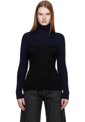 Jean Paul Gaultier Navy & Black Stretch Merino Wool Ribbed Turtleneck