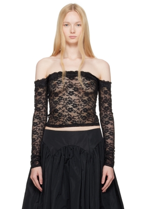 Yuhan Wang Black Off-Shoulder Lace Blouse