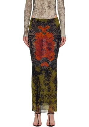 Jean Paul Gaultier Khaki & Orange 'The Long Médaillon' Midi Skirt