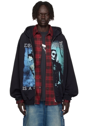 VETEMENTS Black Cradle of Filth Cut-Up Oversized Zip-Up Hoodie