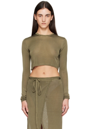 The Frankie Shop Khaki Kazel Cropped Thin Knit T-shirt