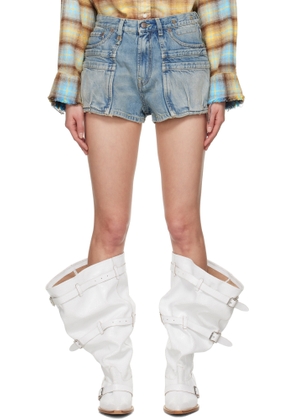 R13 Blue Loose D'Arcy Multi Pocket Denim Shorts