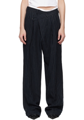 R13 Navy Triple Pleat Crossover Trousers