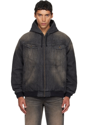 EGONlab Black & Brown Hooded Denim Jacket
