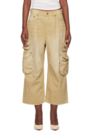 R13 Tan Cropped Multi Pocket Cargo Jeans