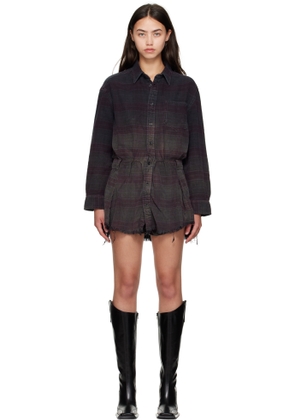 R13 Black & Purple Oversized Shirtdress Romper